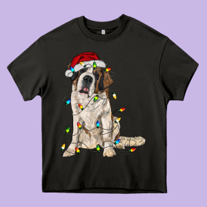 Saint Bernard With Christmas Lights Heavy Core Tee Designed By Ranaportraitstore