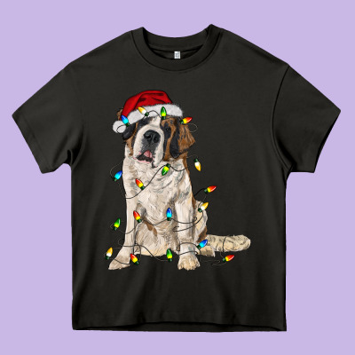 Saint Bernard With Christmas Lights Heavy Core Tee Designed By Ranaportraitstore