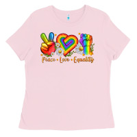 Bubblegum Pink peace love equality Ladies Tee - texasbilliewilder