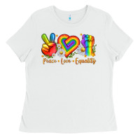 White peace love equality Ladies Tee - texasbilliewilder