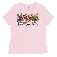 Bubblegum Pink peace love pride Ladies Tee - texasbilliewilder