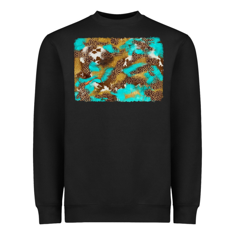 Western Turquoise Leopard And Cowhide Background Heavyweight Sweatshirt by Artiststas | Teevron