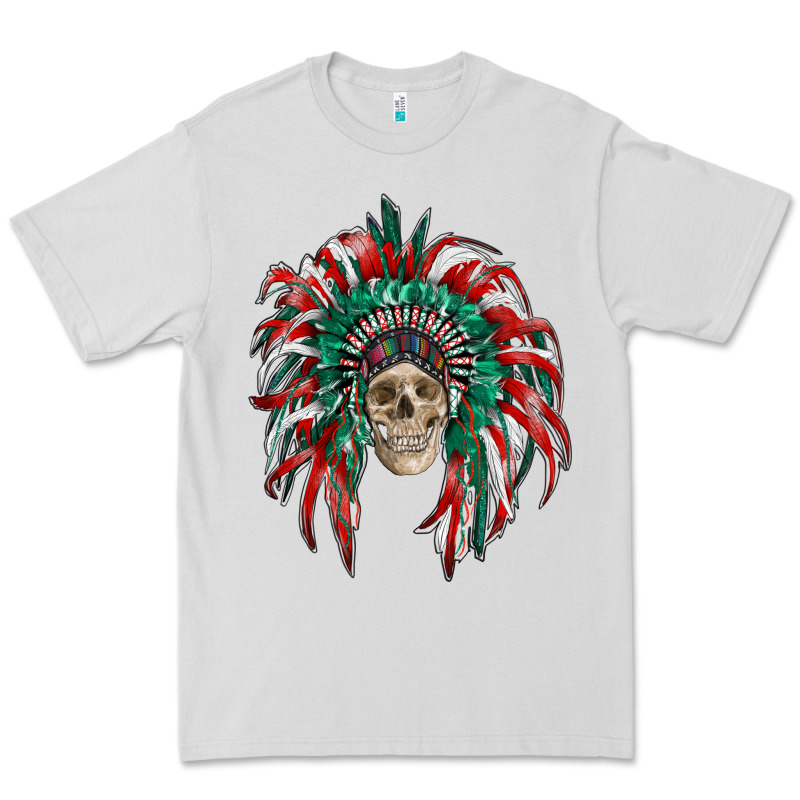Mexican Flag Indian Headdress With  Skull Premium Tee by RanaPortraitStore | Teevron