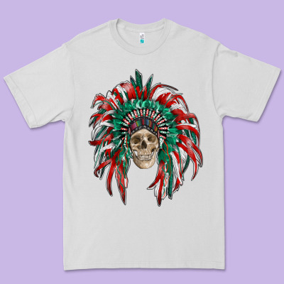 Mexican Flag Indian Headdress With  Skull Premium Tee Designed By Ranaportraitstore