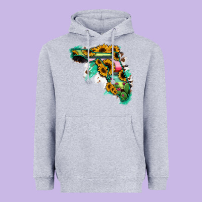Florida Map With Sunflower And Serape Cactus Heavyweight Hoodie Designed By Bettercallsaul