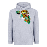Heather Grey Florida Map with Sunflower and Serape Cactus Heavyweight Hoodie - Bettercallsaul