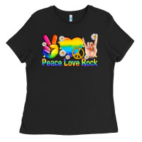 Black peace love rock pride Ladies Tee - texasbilliewilder