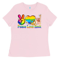Bubblegum Pink peace love rock pride Ladies Tee - texasbilliewilder