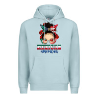 Blue Mist Mexican American Messy Bun Premium Hoodie - texasbilliewilder