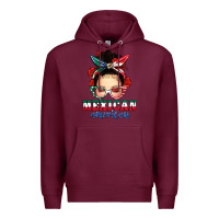 Burgundy Mexican American Messy Bun Premium Hoodie - texasbilliewilder