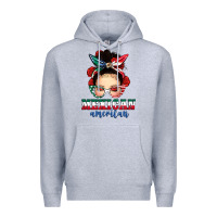 Heather Grey Mexican American Messy Bun Premium Hoodie - texasbilliewilder