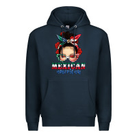 Navy Mexican American Messy Bun Premium Hoodie - texasbilliewilder
