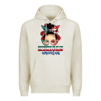 Oatmeal Heather Mexican American Messy Bun Premium Hoodie - texasbilliewilder