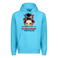 Ocean Blue Mexican American Messy Bun Premium Hoodie - texasbilliewilder