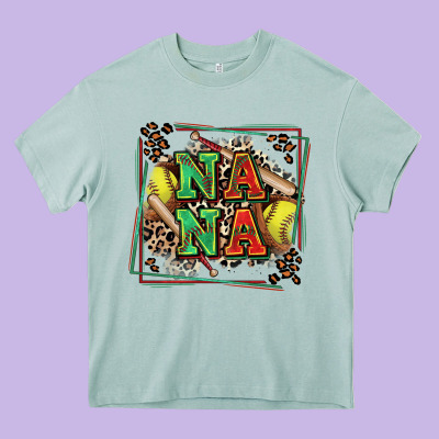 Softball Nana With Leopard Heavy Core Tee Designed By Zillion Design Studio