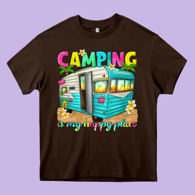 Camping Is My Happy Place Heavy Core Tee Designed By Texasbilliewilder