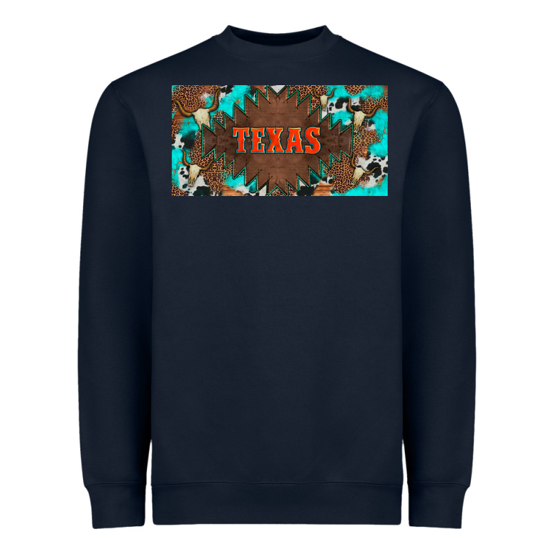 Western Texas And Bullskulls With Turquoise And Leopard Licanse Plate Heavyweight Sweatshirt by Artiststas | Teevron