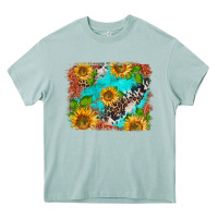 Western Sunflowers Turquoise Cowhide  Tooled Leather Heavy Core Tee | Teevron