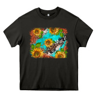 Asphalt western sunflowers turquoise cowhide  tooled leather Heavy Core Tee - BarkalooDesign
