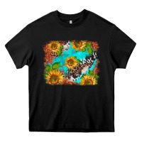 Black western sunflowers turquoise cowhide  tooled leather Heavy Core Tee - BarkalooDesign