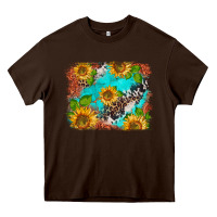 Chocolate Brown western sunflowers turquoise cowhide  tooled leather Heavy Core Tee - BarkalooDesign