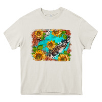 Cream western sunflowers turquoise cowhide  tooled leather Heavy Core Tee - BarkalooDesign