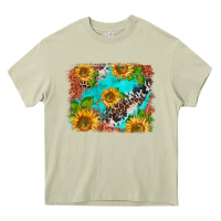Mossy western sunflowers turquoise cowhide  tooled leather Heavy Core Tee - BarkalooDesign