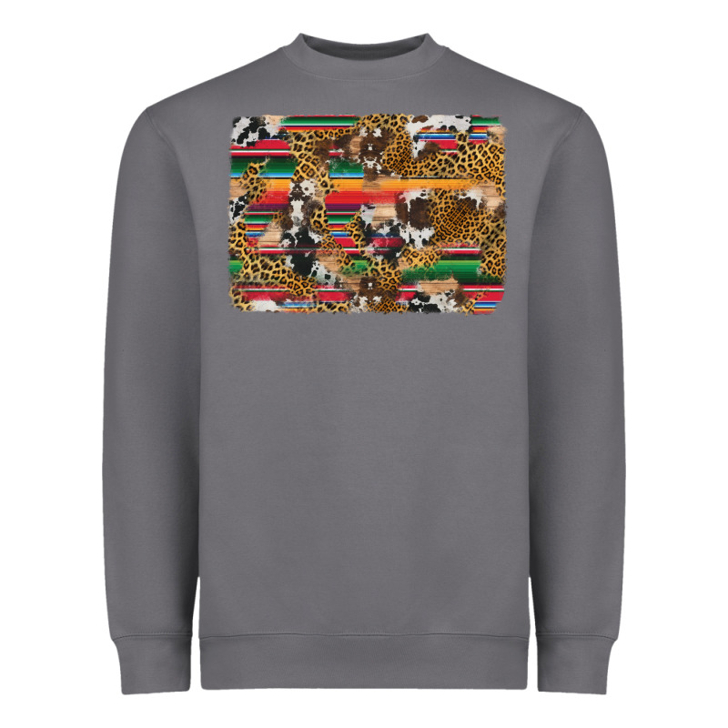 Western Serape Cowhide And Leopard Background Heavyweight Sweatshirt by Artiststas | Teevron