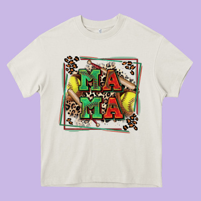 Softball Mama With Leopard Heavy Core Tee Designed By Zillion Design Studio