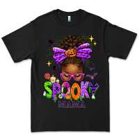 Black Halloween Afro Messy Bun Spooky Mama Premium Tee - texasbilliewilder