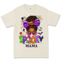 Halloween Afro Messy Bun Spooky Mama Premium Tee | Teevron