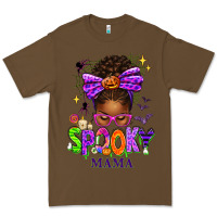 Cacao Halloween Afro Messy Bun Spooky Mama Premium Tee - texasbilliewilder