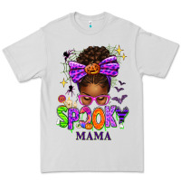 Dove Grey Halloween Afro Messy Bun Spooky Mama Premium Tee - texasbilliewilder