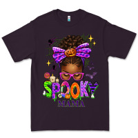 Plum Halloween Afro Messy Bun Spooky Mama Premium Tee - texasbilliewilder