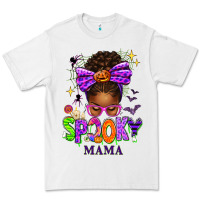 White Halloween Afro Messy Bun Spooky Mama Premium Tee - texasbilliewilder