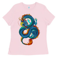 Bubblegum Pink Blue dragon Ladies Tee - RanaPortraitStore