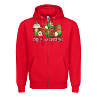 Red chicken   coffee cups Zipper Hoodie - MaliasSmallBusiness