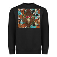 Black western floral bullskull cowhide and leopard Heavyweight Sweatshirt - Artiststas