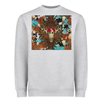 Western Floral Bullskull Cowhide And Leopard Heavyweight Sweatshirt | Teevron