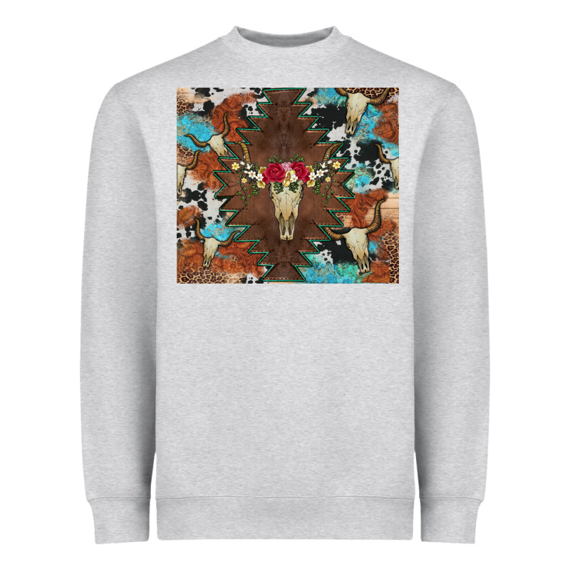 Western Floral Bullskull Cowhide And Leopard Heavyweight Sweatshirt by Artiststas | Teevron