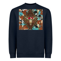 Navy western floral bullskull cowhide and leopard Heavyweight Sweatshirt - Artiststas