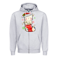 Heather Grey christmas cat in Zipper Hoodie - MaliasSmallBusiness