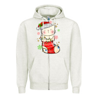 Oatmeal Heather christmas cat in Zipper Hoodie - MaliasSmallBusiness