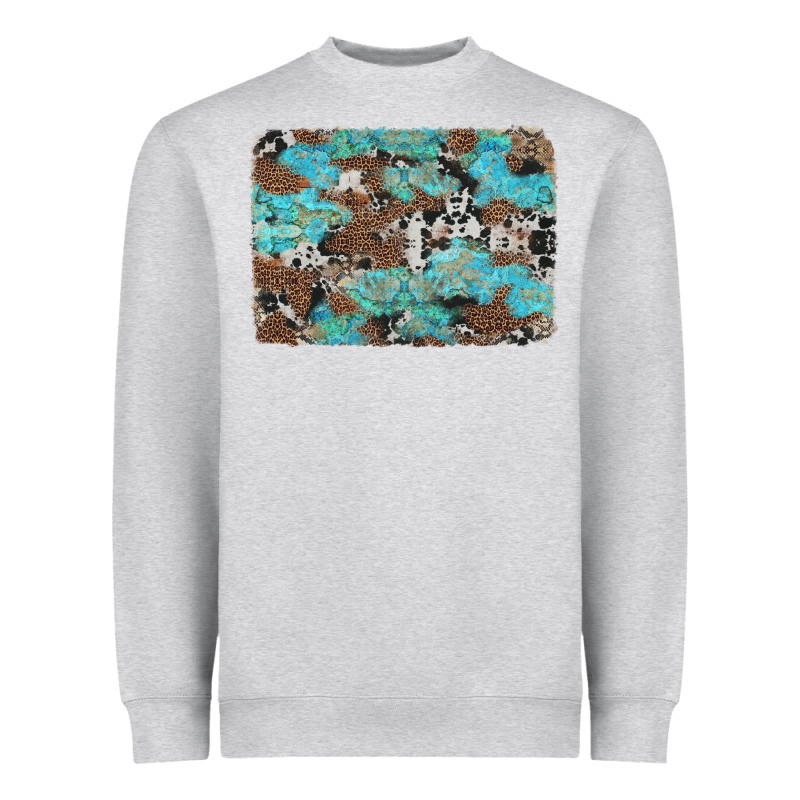Western Cowhide And Leopard With Turquoise Background Heavyweight Sweatshirt by Artiststas | Teevron