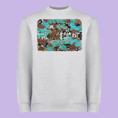 Western Cowhide And Leopard With Turquoise Background Heavyweight Sweatshirt Designed By Artiststas