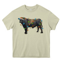 Christmas Black Angus Bull With Christmas Lights Heavy Core Tee | Teevron