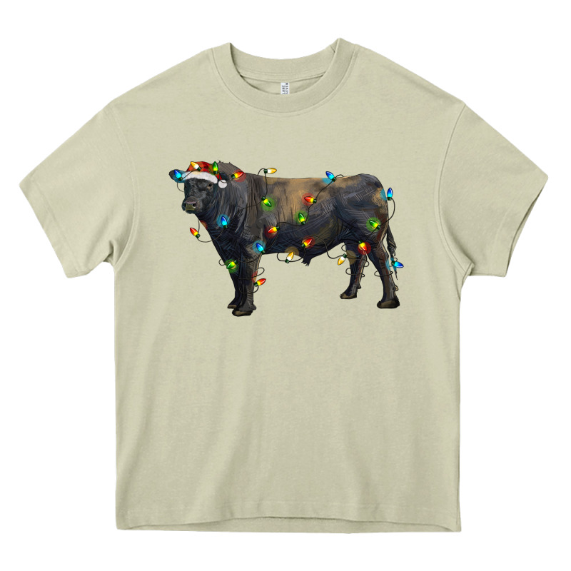 Christmas Black Angus Bull With Christmas Lights Heavy Core Tee by RanaPortraitStore | Teevron