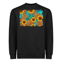 Black sunflower turquoise and  leather background Heavyweight Sweatshirt - Artiststas