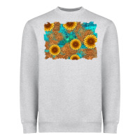 Heather Grey sunflower turquoise and  leather background Heavyweight Sweatshirt - Artiststas
