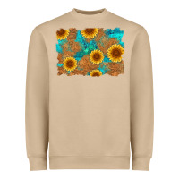 Mushroom sunflower turquoise and  leather background Heavyweight Sweatshirt - Artiststas
